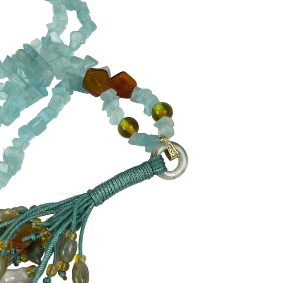 Handcrafted Blue Aquamarine Chip Bead Jade Nephrite Necklace With Tassel Multi-S - Picture 10 of 11